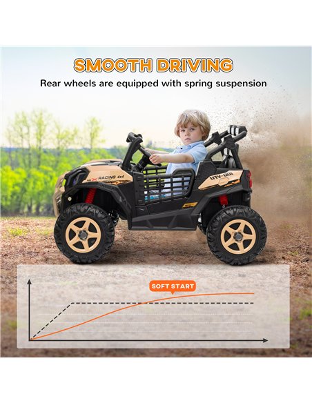 AIYAPLAY 24V 2 Seater Kids Electric Car with Remote Control, Suspension System,  Slow Start, 3 Speeds, for 3-8 Years, Khaki - pic 124118 | FastDaddyshop
