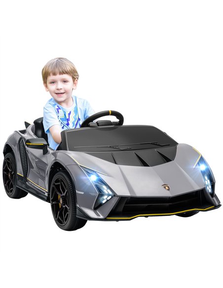 AIYAPLAY 12V Lamborghini Autentica Licensed Kids Electric Car with Remote Control, Four Suspension Wheels, Soft Start, Grey - pic 124131 | FastDaddyshop
