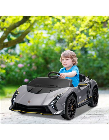 AIYAPLAY 12V Lamborghini Autentica Licensed Kids Electric Car with Remote Control, Four Suspension Wheels, Soft Start, Grey