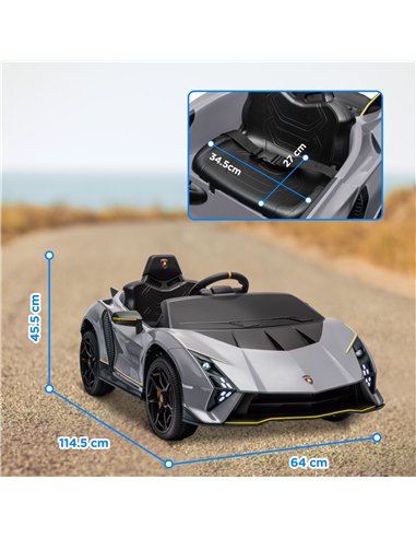 AIYAPLAY 12V Lamborghini Autentica Licensed Kids Electric Car with Remote Control, Four Suspension Wheels, Soft Start, Grey