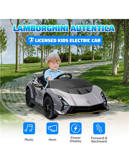 AIYAPLAY 12V Lamborghini Autentica Licensed Kids Electric Car with Remote Control, Four Suspension Wheels, Soft Start, Grey - pic 124134 | FastDaddyshop