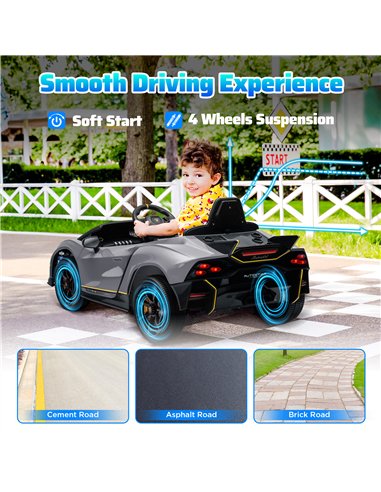 AIYAPLAY 12V Lamborghini Autentica Licensed Kids Electric Car with Remote Control, Four Suspension Wheels, Soft Start, Grey