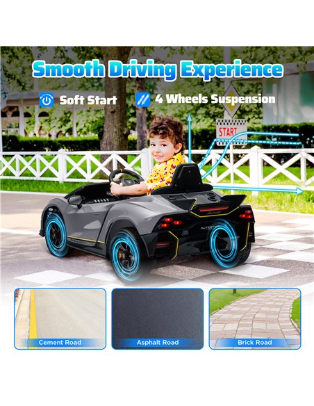 AIYAPLAY 12V Lamborghini Autentica Licensed Kids Electric Car with Remote Control, Four Suspension Wheels, Soft Start, Grey - pic 124135 | FastDaddyshop