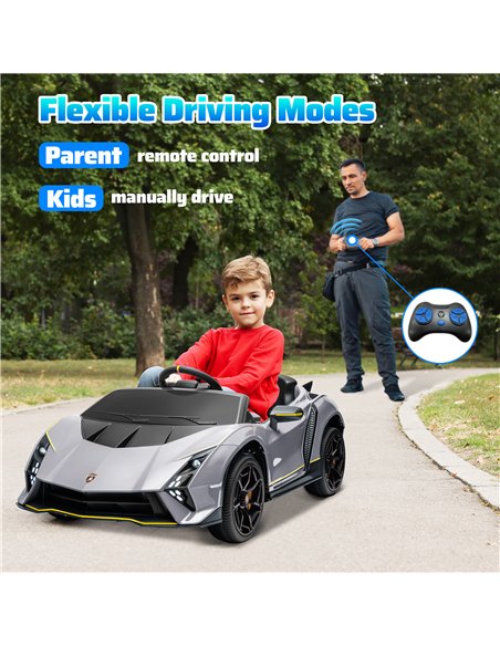 AIYAPLAY 12V Lamborghini Autentica Licensed Kids Electric Car with Remote Control, Four Suspension Wheels, Soft Start, Grey - pic 124136 | FastDaddyshop