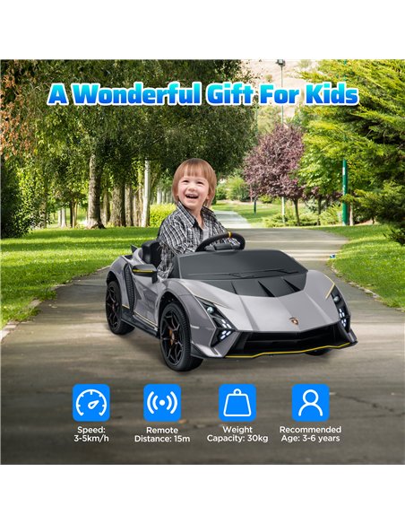 AIYAPLAY 12V Lamborghini Autentica Licensed Kids Electric Car with Remote Control, Four Suspension Wheels, Soft Start, Grey - pic 124137 | FastDaddyshop