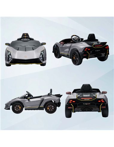 AIYAPLAY 12V Lamborghini Autentica Licensed Kids Electric Car with Remote Control, Four Suspension Wheels, Soft Start, Grey