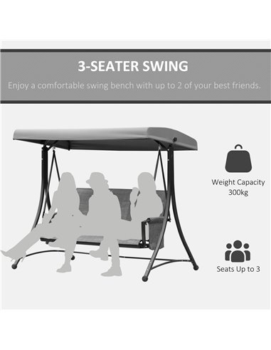 Outsunny 3 Person Outdoor Patio Porch Swing Chair with High Back Design, Side Pouches and Adjustable Canopy, Charcoal Grey