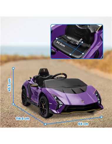 AIYAPLAY 12V Lamborghini Autentica Licensed Kids Electric Car with Remote Control, Four Suspension Wheels, Soft Start, Purple