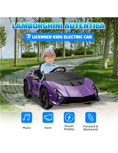 AIYAPLAY 12V Lamborghini Autentica Licensed Kids Electric Car with Remote Control, Four Suspension Wheels, Soft Start, Purple