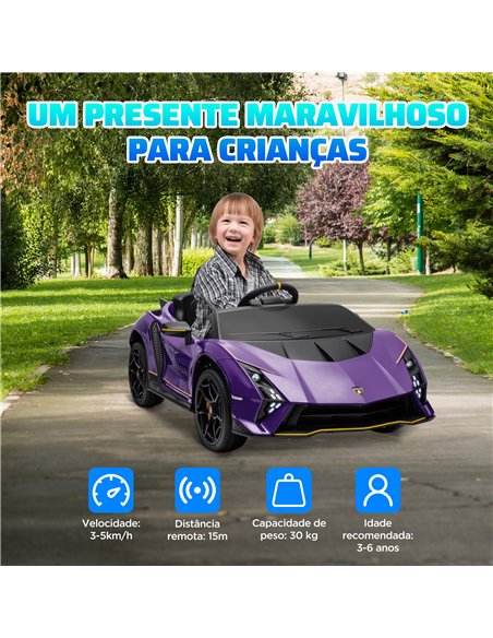 AIYAPLAY 12V Lamborghini Autentica Licensed Kids Electric Car with Remote Control, Four Suspension Wheels, Soft Start, Purple - pic 124155 | FastDaddyshop