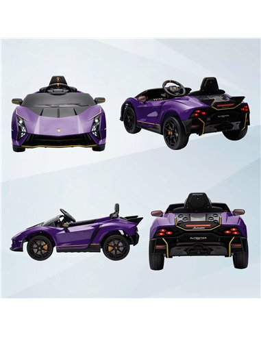 AIYAPLAY 12V Lamborghini Autentica Licensed Kids Electric Car with Remote Control, Four Suspension Wheels, Soft Start, Purple