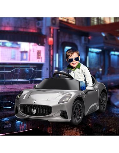 AIYAPLAY 12V Maserati Gran Turismo Folgore Lincesed Kids Electric Car with Remote Control, Soft Start, Grey