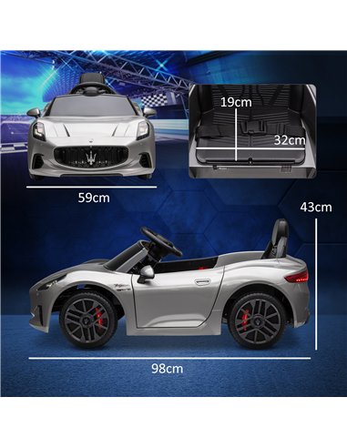 AIYAPLAY 12V Maserati Gran Turismo Folgore Lincesed Kids Electric Car with Remote Control, Soft Start, Grey