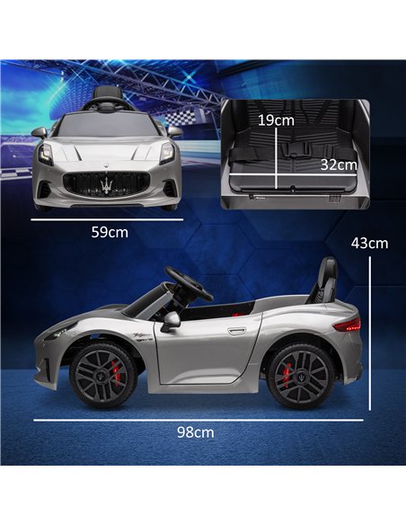 AIYAPLAY 12V Maserati Gran Turismo Folgore Lincesed Kids Electric Car with Remote Control, Soft Start, Grey - pic 124160 | FastDaddyshop