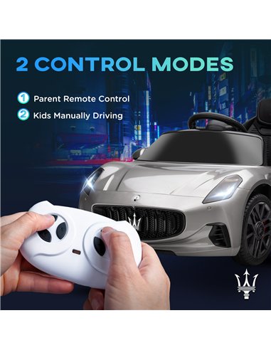 AIYAPLAY 12V Maserati Gran Turismo Folgore Lincesed Kids Electric Car with Remote Control, Soft Start, Grey
