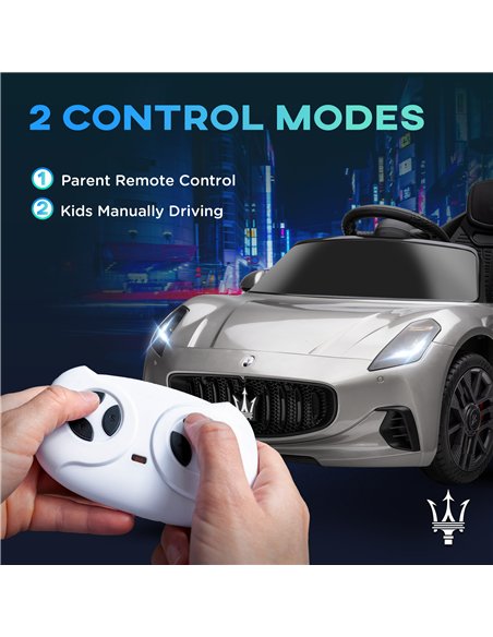 AIYAPLAY 12V Maserati Gran Turismo Folgore Lincesed Kids Electric Car with Remote Control, Soft Start, Grey - pic 124162 | FastDaddyshop
