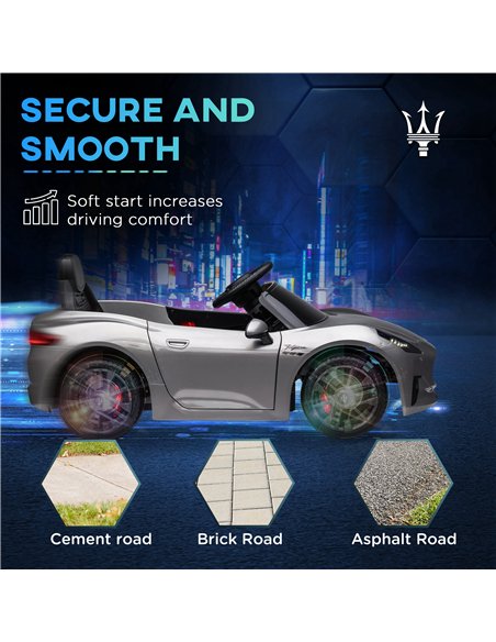 AIYAPLAY 12V Maserati Gran Turismo Folgore Lincesed Kids Electric Car with Remote Control, Soft Start, Grey - pic 124163 | FastDaddyshop