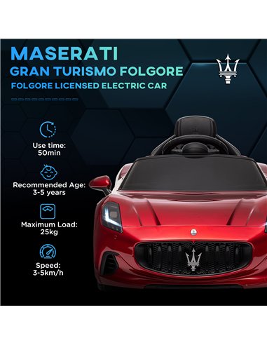AIYAPLAY 12V Maserati Gran Turismo Folgore Lincesed Kids Electric Car with Remote Control, Soft Start, Wine Red