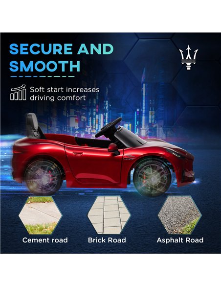 AIYAPLAY 12V Maserati Gran Turismo Folgore Lincesed Kids Electric Car with Remote Control, Soft Start, Wine Red - pic 124172 | FastDaddyshop
