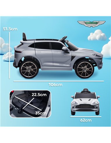 AIYAPLAY Aston Martin DBX Licensed Battery Powered Kids Electric Car, 12V Kids Ride on Car w/ Lights, Music Horn, Grey