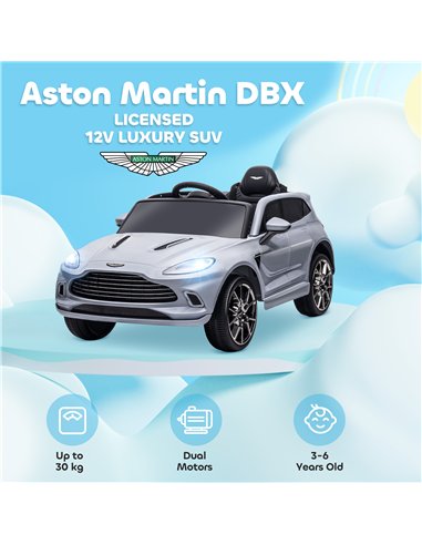 AIYAPLAY Aston Martin DBX Licensed Battery Powered Kids Electric Car, 12V Kids Ride on Car w/ Lights, Music Horn, Grey