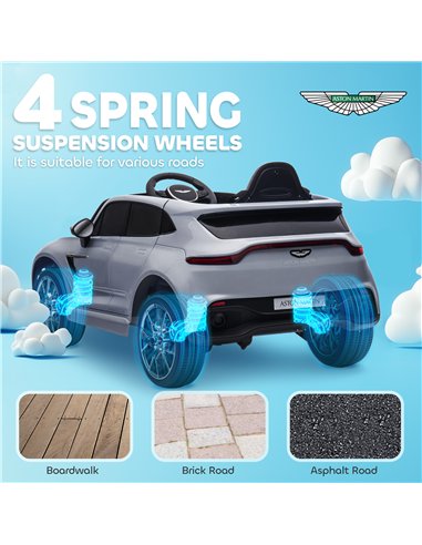 AIYAPLAY Aston Martin DBX Licensed Battery Powered Kids Electric Car, 12V Kids Ride on Car w/ Lights, Music Horn, Grey