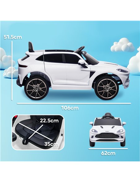 AIYAPLAY Aston Martin DBX Licensed Battery Powered Kids Electric Car, 12V Kids Ride on Car w/ Lights, Music Horn, White - pic 124187 | FastDaddyshop
