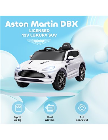 AIYAPLAY Aston Martin DBX Licensed Battery Powered Kids Electric Car, 12V Kids Ride on Car w/ Lights, Music Horn, White