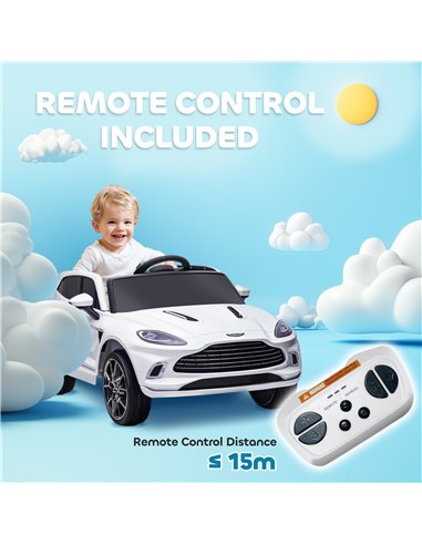 AIYAPLAY Aston Martin DBX Licensed Battery Powered Kids Electric Car, 12V Kids Ride on Car w/ Lights, Music Horn, White