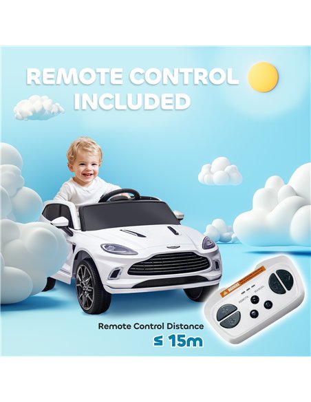 AIYAPLAY Aston Martin DBX Licensed Battery Powered Kids Electric Car, 12V Kids Ride on Car w/ Lights, Music Horn, White - pic 124189 | FastDaddyshop