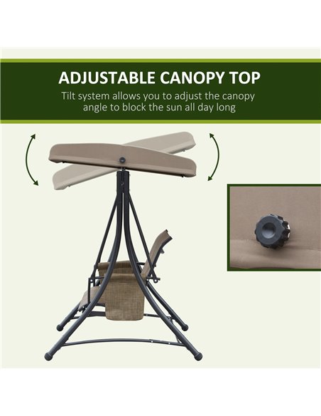 Outsunny 3 Person Outdoor Patio Porch Swing Chair with High Back Design, Side Pouches and Adjustable Canopy, Brown - pic 12419 | FastDaddyshop