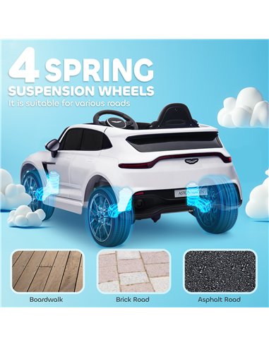AIYAPLAY Aston Martin DBX Licensed Battery Powered Kids Electric Car, 12V Kids Ride on Car w/ Lights, Music Horn, White