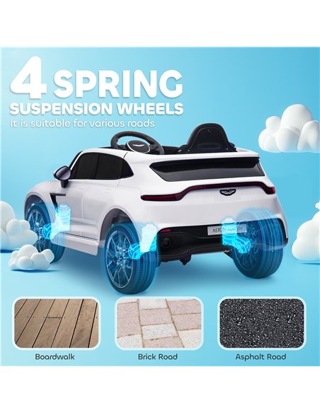 AIYAPLAY Aston Martin DBX Licensed Battery Powered Kids Electric Car, 12V Kids Ride on Car w/ Lights, Music Horn, White - pic 124192 | FastDaddyshop