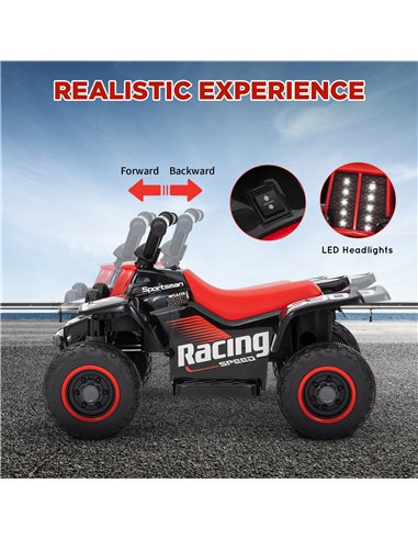 AIYAPLAY 6V Electric Quad Bike for Kids, Ride On ATV w/ Forward Backward, Headlights, for 18-36 Months, Black and Red