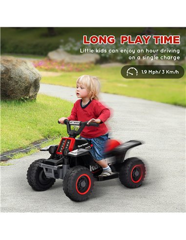 AIYAPLAY 6V Electric Quad Bike for Kids, Ride On ATV w/ Forward Backward, Headlights, for 18-36 Months, Black and Red