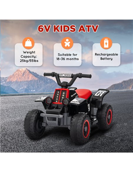 AIYAPLAY 6V Electric Quad Bike for Kids, Ride On ATV w/ Forward Backward, Headlights, for 18-36 Months, Black and Red - pic 124209 | FastDaddyshop