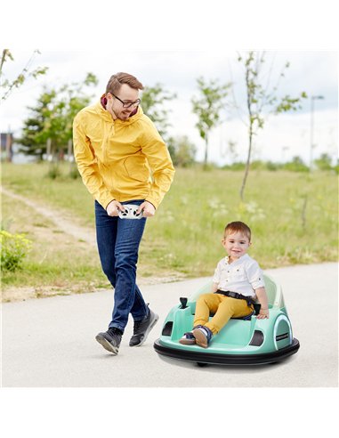 AIYAPLAY 360° Rotation Kids Bumper Car, 12V Waltz Car with Remote Control, Dual Joystick, Music, Lights, Green