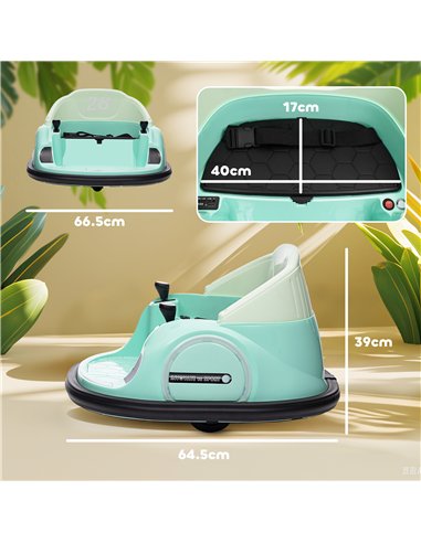 AIYAPLAY 360° Rotation Kids Bumper Car, 12V Waltz Car with Remote Control, Dual Joystick, Music, Lights, Green