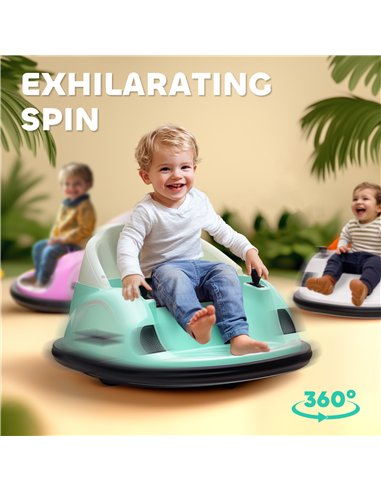 AIYAPLAY 360° Rotation Kids Bumper Car, 12V Waltz Car with Remote Control, Dual Joystick, Music, Lights, Green