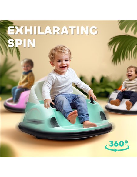 AIYAPLAY 360° Rotation Kids Bumper Car, 12V Waltz Car with Remote Control, Dual Joystick, Music, Lights, Green - pic 124215 | FastDaddyshop