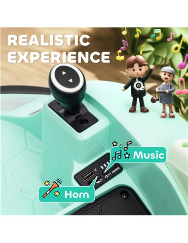 AIYAPLAY 360° Rotation Kids Bumper Car, 12V Waltz Car with Remote Control, Dual Joystick, Music, Lights, Green