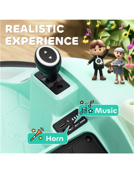 AIYAPLAY 360° Rotation Kids Bumper Car, 12V Waltz Car with Remote Control, Dual Joystick, Music, Lights, Green - pic 124216 | FastDaddyshop