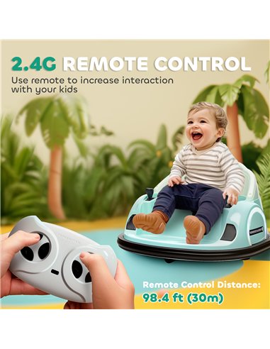 AIYAPLAY 360° Rotation Kids Bumper Car, 12V Waltz Car with Remote Control, Dual Joystick, Music, Lights, Green