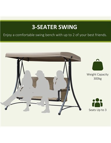 Outsunny 3 Person Outdoor Patio Porch Swing Chair with High Back Design, Side Pouches and Adjustable Canopy, Brown
