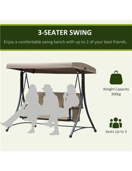 Outsunny 3 Person Outdoor Patio Porch Swing Chair with High Back Design, Side Pouches and Adjustable Canopy, Brown - pic 12422 | FastDaddyshop