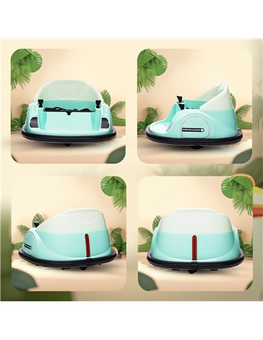 AIYAPLAY 360° Rotation Kids Bumper Car, 12V Waltz Car with Remote Control, Dual Joystick, Music, Lights, Green