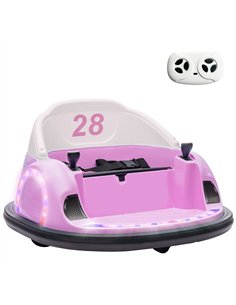 AIYAPLAY 360° Rotation Kids Bumper Car, 12V Waltz Car with Remote Control, Dual Joystick, Music, Lights, Pink