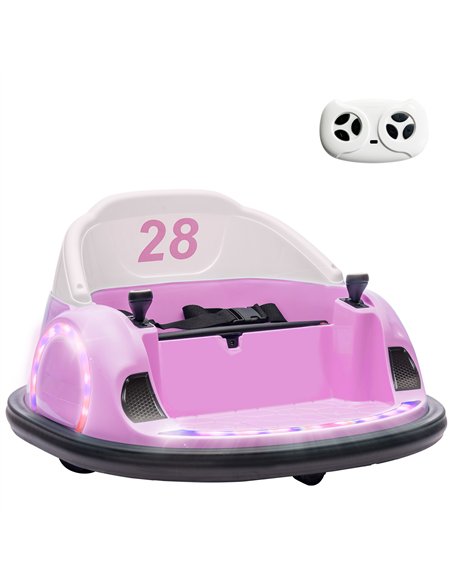 AIYAPLAY 360° Rotation Kids Bumper Car, 12V Waltz Car with Remote Control, Dual Joystick, Music, Lights, Pink - pic 124221 | FastDaddyshop