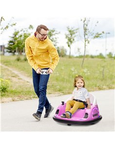 AIYAPLAY 360° Rotation Kids Bumper Car, 12V Waltz Car with Remote Control, Dual Joystick, Music, Lights, Pink 2