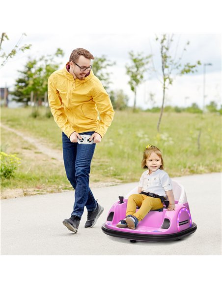 AIYAPLAY 360° Rotation Kids Bumper Car, 12V Waltz Car with Remote Control, Dual Joystick, Music, Lights, Pink - pic 124222 | FastDaddyshop
